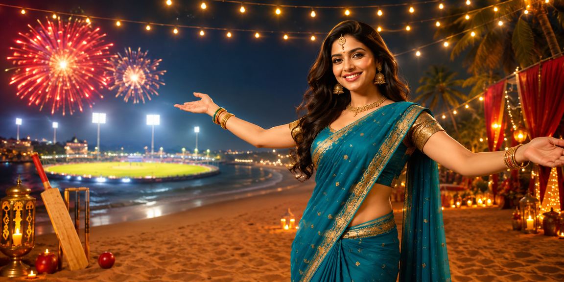 Indian woman spinning mobile slots during cricket match
