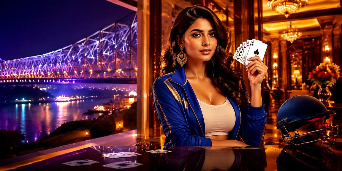 Night view of Kolkata Howrah Bridge and cricket betting scene